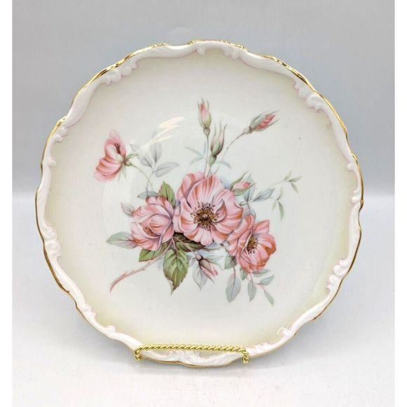 Vintage Royal Kent 8" Fine Bone China Plate Pink Peony Flower 24KG Trim England - Picture 1 of 8
